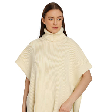 POMME Acrylic Knitted Off White Poncho for Women