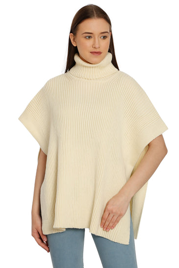 POMME Acrylic Knitted Off White Poncho for Women