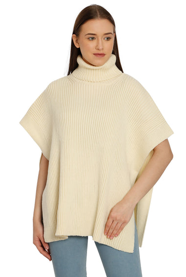 POMME Acrylic Knitted Off White Poncho for Women