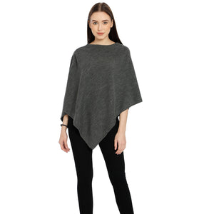 POMME Merino Wool Knitted Lt Grey Melange (Plain knit) Poncho for Women