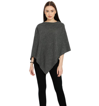 POMME Merino Wool Knitted Lt Grey Melange (Plain knit) Poncho for Women