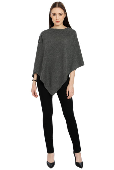 POMME Merino Wool Knitted Lt Grey Melange (Plain knit) Poncho for Women