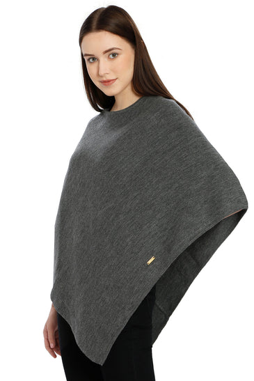 POMME Merino Wool Knitted Lt Grey Melange (Plain knit) Poncho for Women