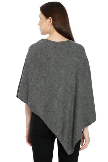 POMME Merino Wool Knitted Lt Grey Melange (Plain knit) Poncho for Women