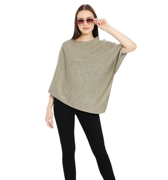 POMME Merino Wool Knitted Beige Mix Poncho for Women