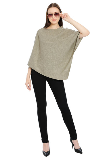 POMME Merino Wool Knitted Beige Mix Poncho for Women