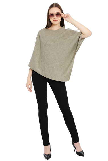 POMME Merino Wool Knitted Beige Mix Poncho for Women