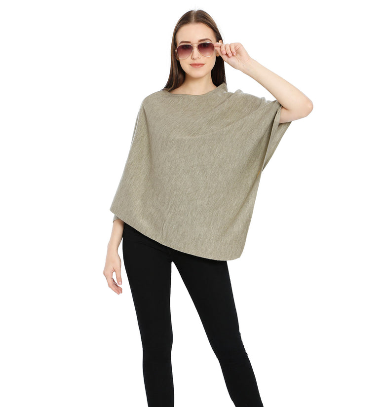 POMME Merino Wool Knitted Beige Mix Poncho for Women