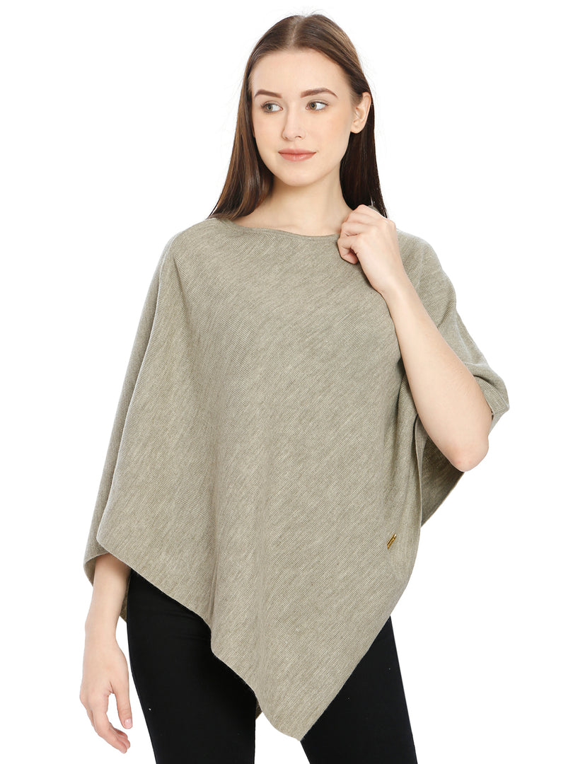 POMME Merino Wool Knitted Beige Mix Poncho for Women