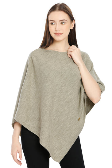 POMME Merino Wool Knitted Beige Mix Poncho for Women