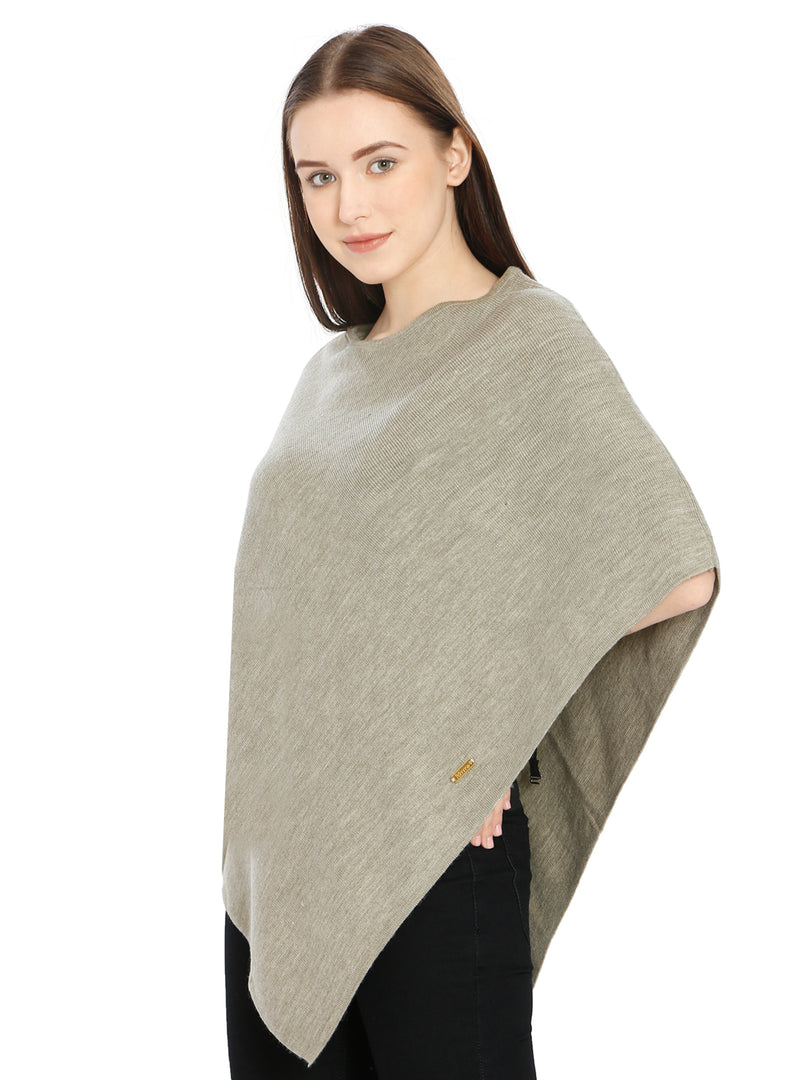 POMME Merino Wool Knitted Beige Mix Poncho for Women