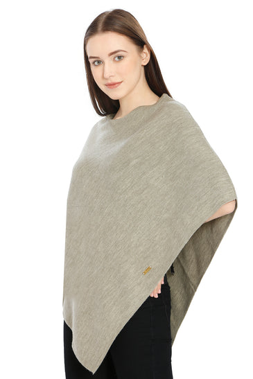 POMME Merino Wool Knitted Beige Mix Poncho for Women