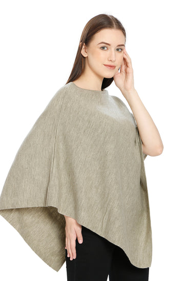 POMME Merino Wool Knitted Beige Mix Poncho for Women