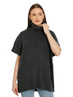 Load image into Gallery viewer, POMME Acrylic Knitted Light Grey Melange Poncho for Women