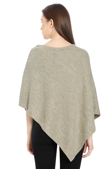 POMME Merino Wool Knitted Beige Mix Poncho for Women