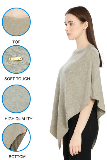 POMME Merino Wool Knitted Beige Mix Poncho for Women