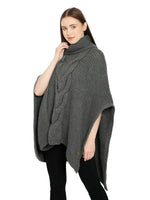 Load image into Gallery viewer, Pomme Acrylic Knitted Grey melange (Blanche Cable Knit) Poncho for Women