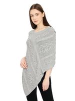 Load image into Gallery viewer, POMME Cotton Knitted Lt Grey Melange (Bubbles and Lace Pattern ) Poncho for Women
