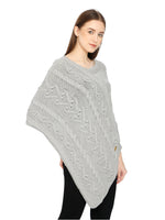 Load image into Gallery viewer, POMME Cotton Knitted Lt Grey Melange (Bubbles and Lace Pattern ) Poncho for Women