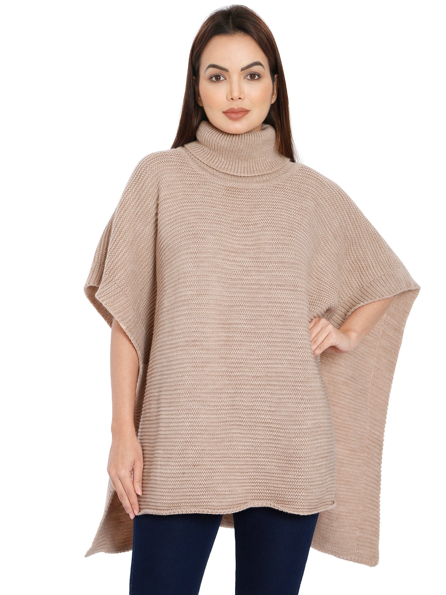 POMME Acrylic Knitted ( Hushed Violet) Poncho for Women