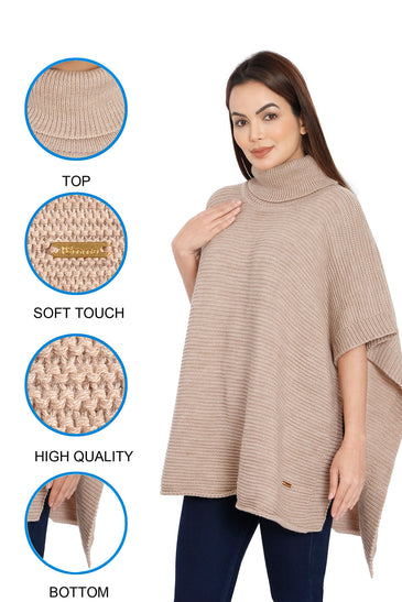 POMME Acrylic Knitted ( Hushed Violet) Poncho for Women