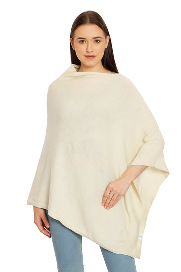 POMME Merino Wool Knitted Ivory (Plain Knit) Poncho for Women