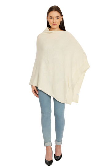 POMME Merino Wool Knitted Ivory (Plain Knit) Poncho for Women