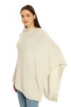 POMME Merino Wool Knitted Ivory (Plain Knit) Poncho for Women