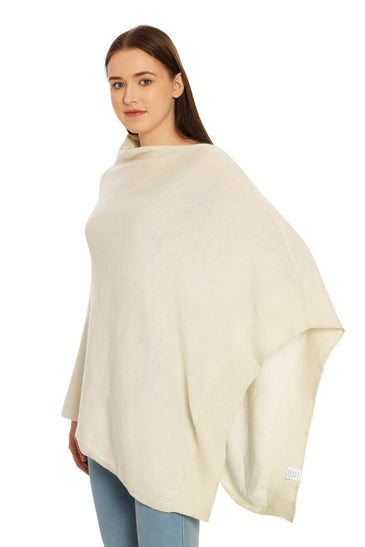POMME Merino Wool Knitted Ivory (Plain Knit) Poncho for Women