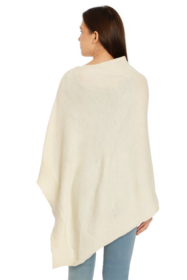 POMME Merino Wool Knitted Ivory (Plain Knit) Poncho for Women