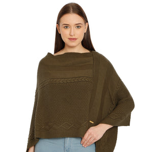 POMME Acrylic Knitted Jade Green Poncho for Women