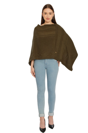 POMME Acrylic Knitted Jade Green Poncho for Women