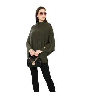 POMME Merino Wool Knitted Jade Green Poncho for Women