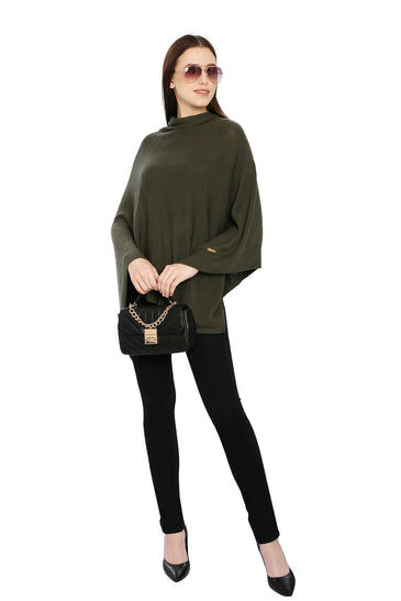 POMME Merino Wool Knitted Jade Green Poncho for Women