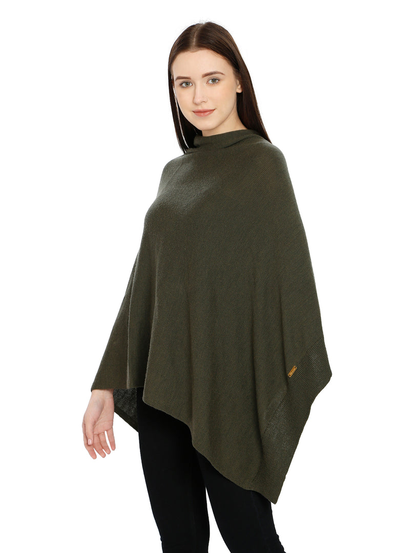 POMME Merino Wool Knitted Jade Green Poncho for Women