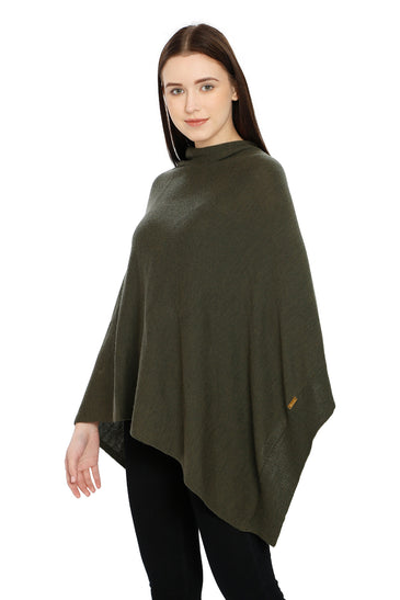 POMME Merino Wool Knitted Jade Green Poncho for Women