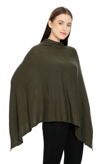 POMME Merino Wool Knitted Jade Green Poncho for Women