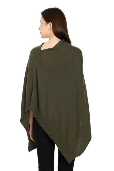POMME Merino Wool Knitted Jade Green Poncho for Women
