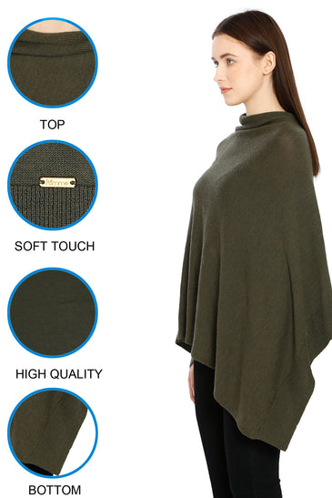 POMME Merino Wool Knitted Jade Green Poncho for Women