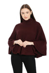 POMME Acrylic Knitted Grape Wine (Moss Stitch Pattern) Poncho for Women