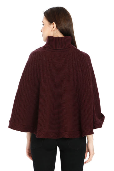 POMME Acrylic Knitted Grape Wine (Moss Stitch Pattern) Poncho for Women