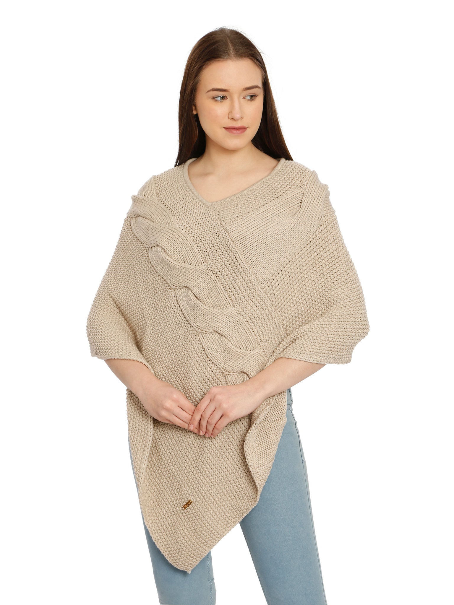 POMME Acrylic Knitted Rice Poncho for Women