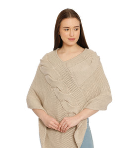 POMME Acrylic Knitted Rice Poncho for Women