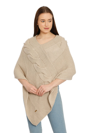 POMME Acrylic Knitted Rice Poncho for Women