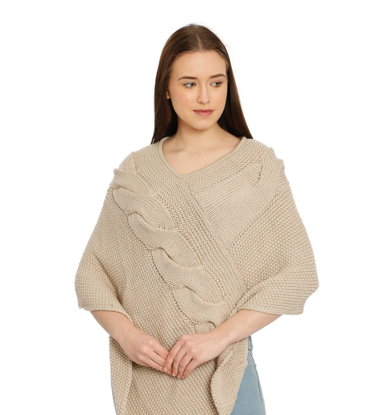POMME Acrylic Knitted Rice Poncho for Women