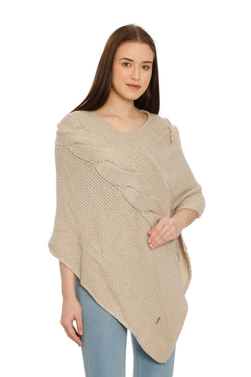 POMME Acrylic Knitted Rice Poncho for Women