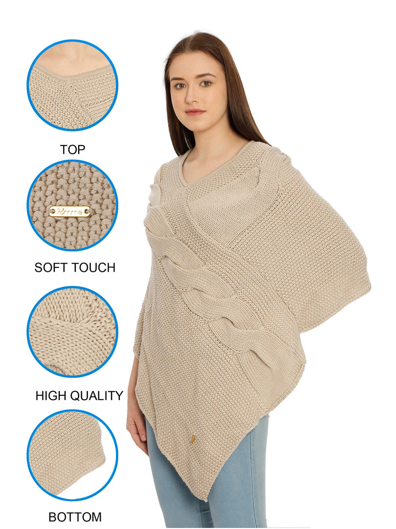 POMME Acrylic Knitted Rice Poncho for Women
