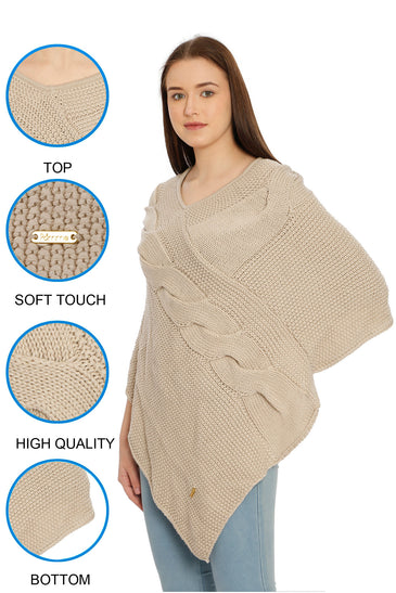 POMME Acrylic Knitted Rice Poncho for Women