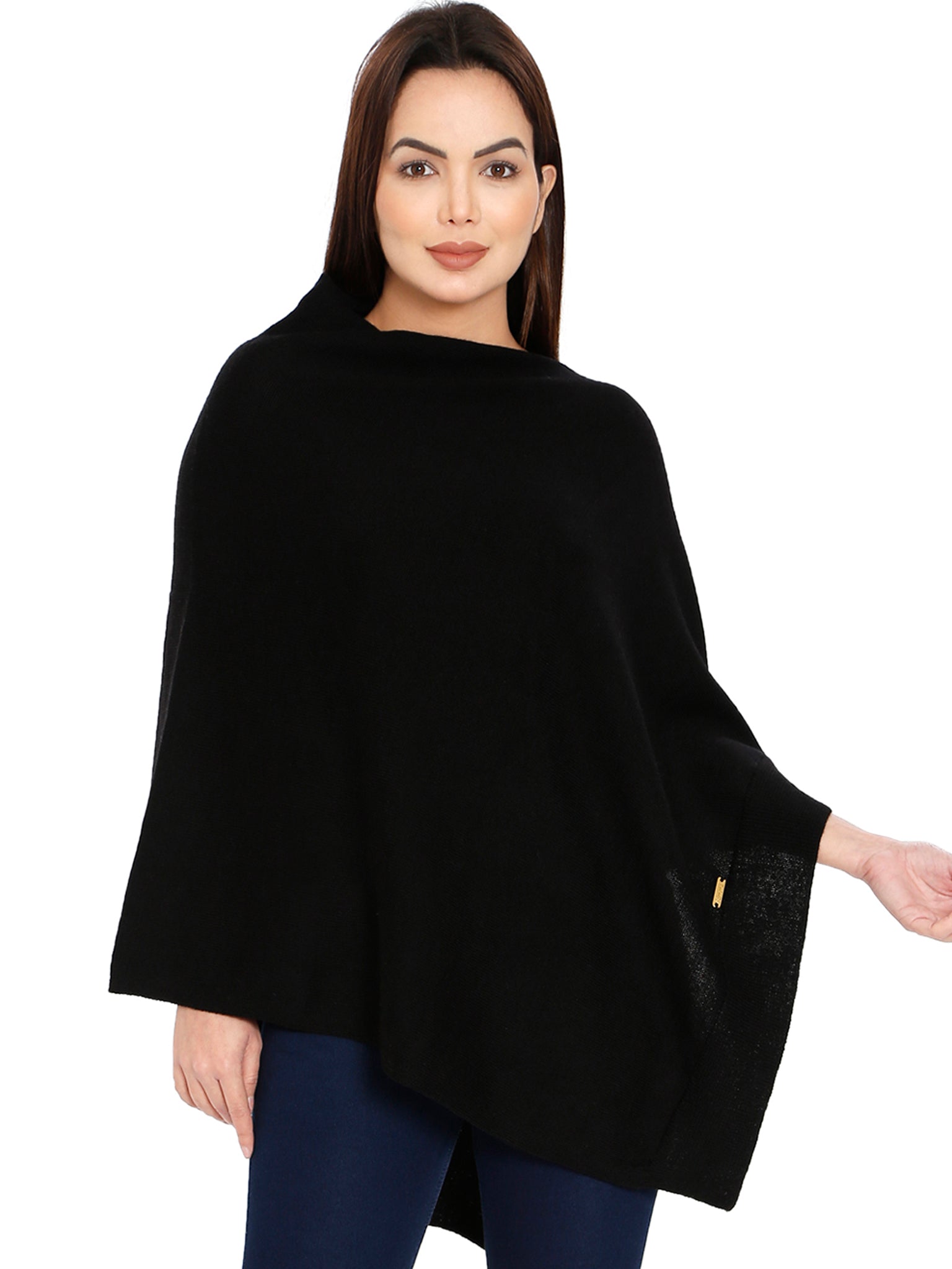 POMME Merino Wool Knitted (Black) Poncho for Women