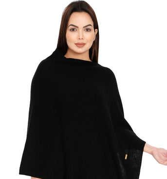 POMME Merino Wool Knitted (Black) Poncho for Women